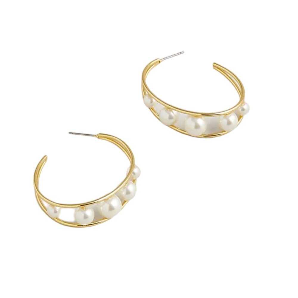 J. Crew Double Hoop Pearl Earrings